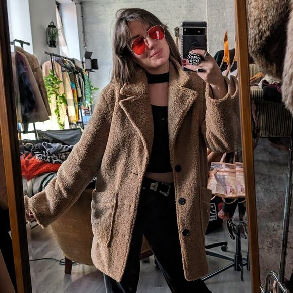 Brown Faux Fur Coat Teddy Jacket Quilted Puffer Coat Designer Reversible Large - Picture 9 of 16